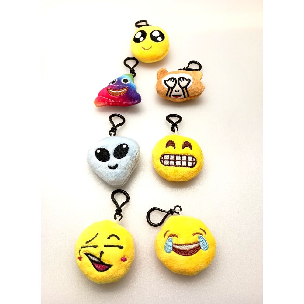 New Set of 7 Styles Emoticon EMOJI Clip On Key Chain Bag Pendant POOP gift